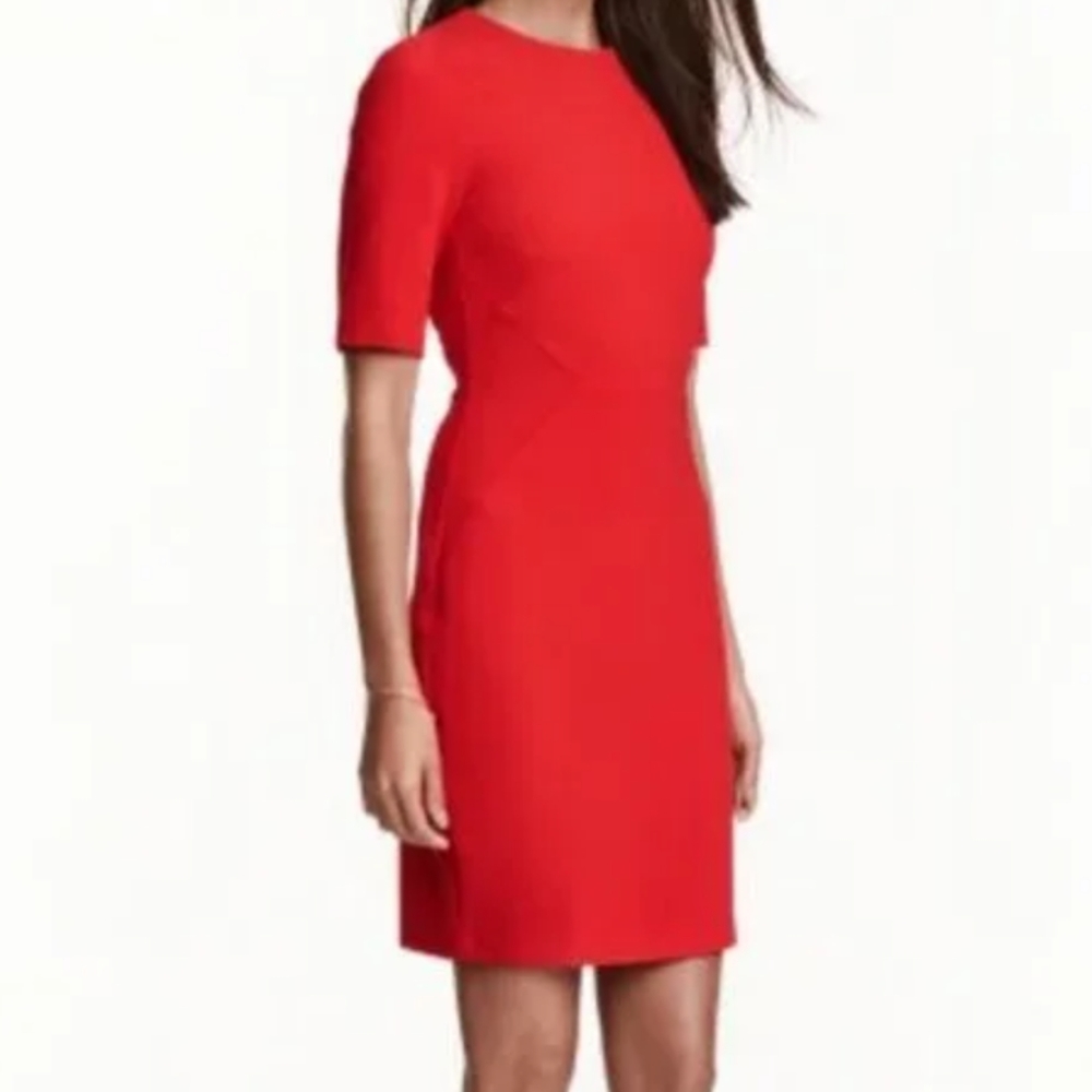 H&M Red Crew Neck Sheath Open Back Dress